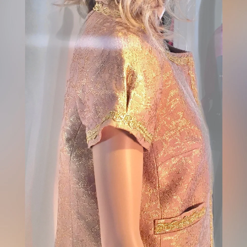 MILLY Gold Halter top Mini dress and cropped jacket Metallic Backless Size 4 - Picture 7 of 15